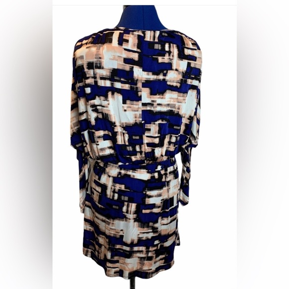 Parker Blouson Catalina Dress Stretch Drape Faux Wrap Watercolor Dolman Sleeve S - Picture 3 of 16
